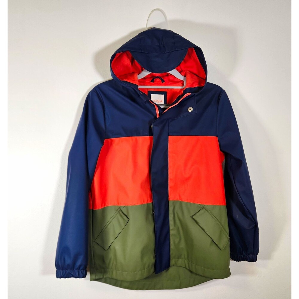 Cat & Jack Boys Hooded Colorblock Rain Coat Blue Orange Green M 8/10